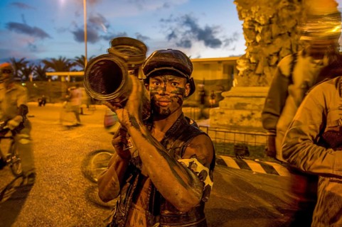 As soldiers costumed people. Carnival. Mindelo. Cabo Verde. Africa