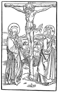 Woodcut and head of Christ from the Opus speciale missarum, woodcut by Albrecht Dürer, historical,