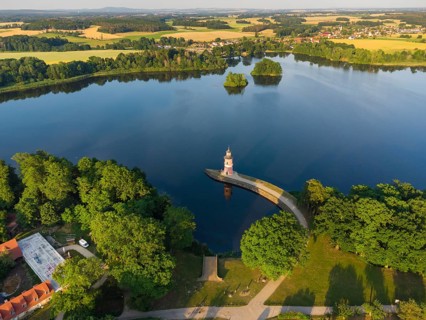 Pier with lighthouse at the Fasanenschlösschen in Moritzburg