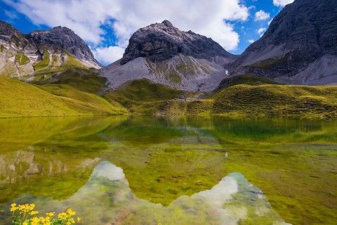 Rappensee, behind it Hochgundspitze, 2459m, AllgÃ¤u Alps, AllgÃ¤u, Bavaria, Germany, Europe