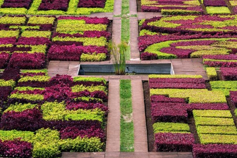 Flowerbeds and plants laid out as samples, Funchal Botanical Garden, Jardim Botanico, Madeira,
