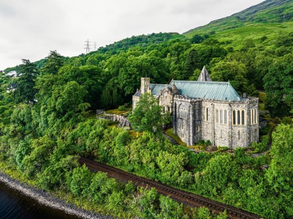 St Conans Kirk from a drone, Loch Awe in Argyll and Bute, Scotland, UK