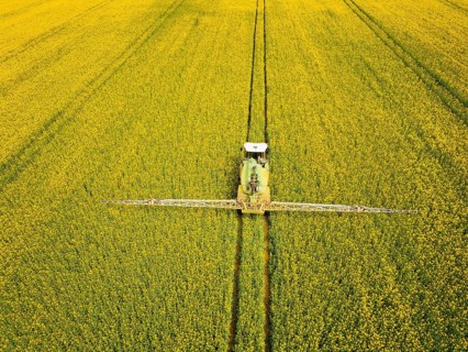 Crop protection products are applied to a rapeseed field on the outskirts of Dresden