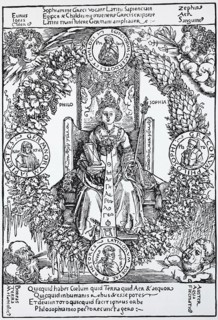 Illustration to the Quatuor libri amorum by Celtes, philosophy, the four heads of the winds in the