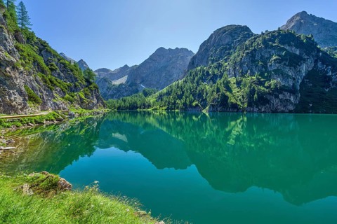 Tappenkarsee with Raucheck and Wildkarhöhe, reflection, mountain lake, RadstÃ¤tter Tauern,