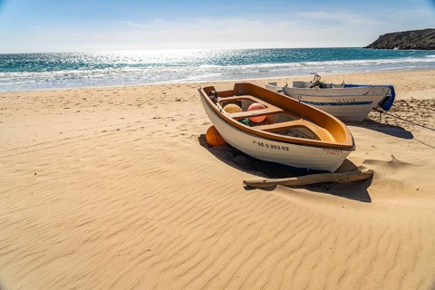 Fishing boats on the beach of Bolonia, Tarifa, Costa de la Luz, Andalucia, Spain, Europe