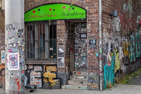 Pub, from outside, harbour district, Hamburg, Germany, Europe