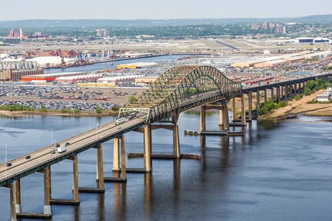 Vincent R. Casciano Memorial Bridge Bridge in Jersey City near New York Aerial view in New Jersey,