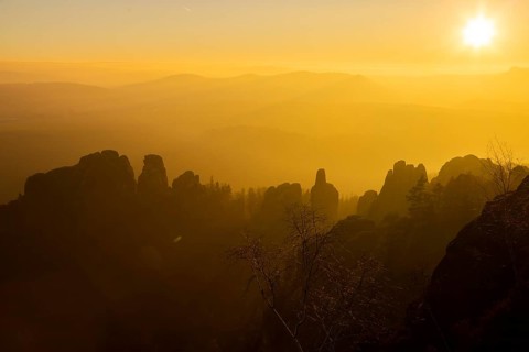 Schrammsteine in Saxon Switzerland, sunset