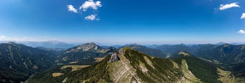 Drone shot, panorama shot, mountain landscape, summit massif of the Regenspitz, Osterhorngruppe,