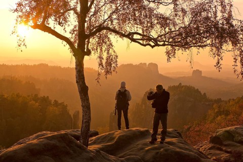 View from the Carola rock into the Schrammstein area in the back of Saxon Switzerland