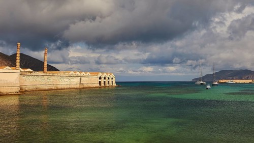 Green sea, Dark clouds, Dramatic light, Tonnara, Old tuna factory, Favignana town, Main town,