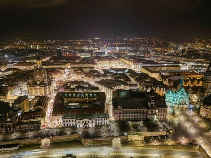 Dresden's old town at Christmas time. Despite the fact that the main sights are not illuminated due