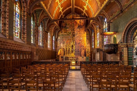 Interior of the Basilica of the Holy Blood in Bruges, Belgium, Europe