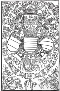 Illustrations to the Revelations of St. Bridget, the five imperial escutcheons, woodcut by Albrecht