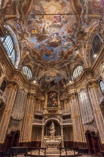 Chancel with vault of the church of San Filippo Neri, built in 1749, Via Lomellini, Genoa, Italy,
