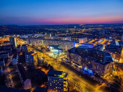 St. Petersburg Street with UFA Crystal Palace and UFA Round Cinema