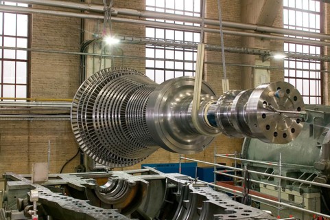 Production of an industrial steam turbine at the Görlitz plant in Germany. Industrial steam