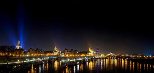 Dresden Silhouette View of the Old Town from the Carola Bridge. On the occasion of the