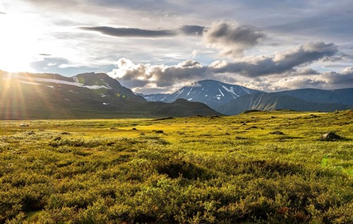 Barren mountain landscape at sunset, Fjell, Oystre Slidre, Jotunheimen National Park, Norway,