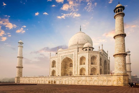 Taj Mahal on sunrise. Indian Symbol, India travel background. Agra, India, Asia