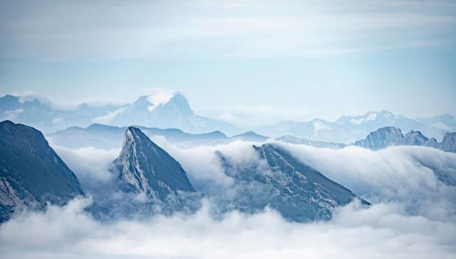 Churfirsten, high fog in the valley, view from SÃ¤ntis, Appenzell Ausserrhoden, Appenzell Alps,