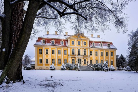 Winter at Rammenau Baroque Palace, Rammenau Palace in Rammenau near Bischofswerda in the district