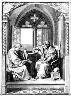 Martin Luther reads from the Bible to the Elector of Saxony, John the Steadfast, castle, interior,