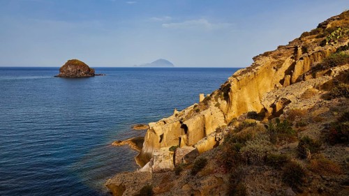 Sandstone cliffs, Filicudi, Scoglio Faraglione, Spiaggia di Pollara, Pollara beach, Pollara,