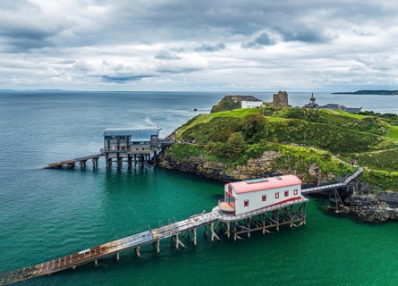 RNLI Tenby Lifeboat Station from a drone, Tenby, Pembrokeshire, Wales, England, United Kingdom,