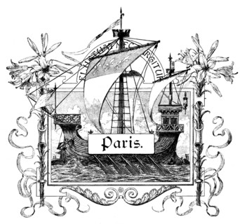 Emblem, symbol image, Paris, galley, inscription, oars, flowers, ornamentation, France, historical
