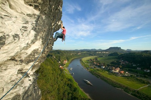Climbers on the Bastei rock