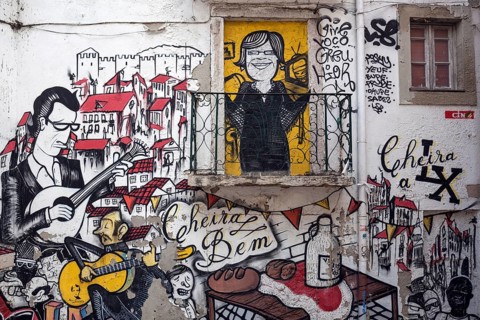 Wall painting, street art, graffiti, Escadinhas de Sao Cristovao, historic centre, Lisbon,