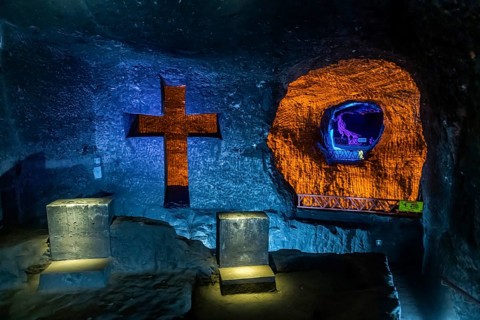 Christian cross, Salt cathedral of Zipaquira, Colombia, South America