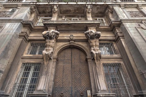 Atlases at the entrance portal Palazzo Gio Carlo Brignole, built in 1671, today used as an office