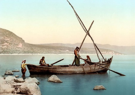 Fisherman am See Genezareth, Gennesaret, Gennessaret, Sea of Galilee, Israel, ca. 1890, Historic,