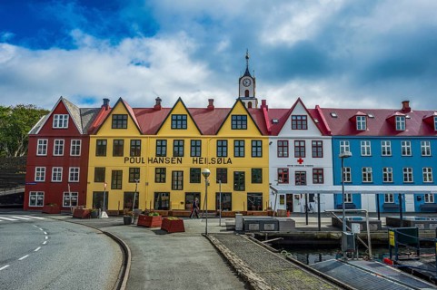 Traditional houses in the harbour of Torshavn, capital of Faroe islands, Streymoy, Denmark, Europe