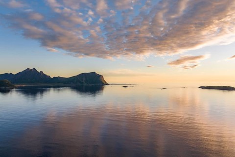 Mountains by the fjord in the evening, coast near Nyksund, Langoya Island, Vesteralen, Northern