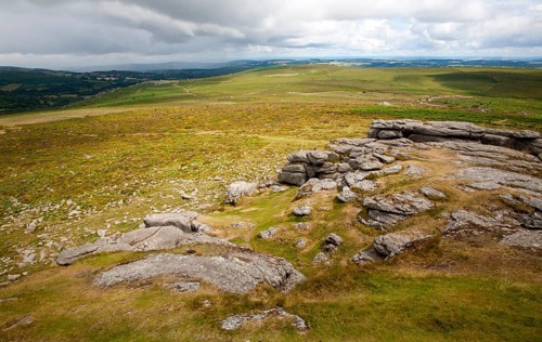 Upland granite landscape near Haytor, Dartmoor national park, Devon, England, UK
