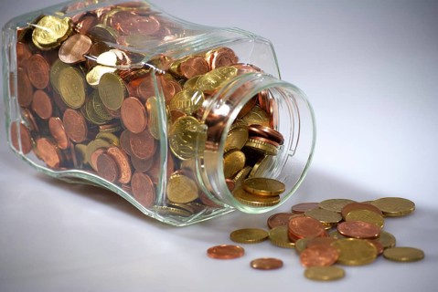 Euro coins in a jar