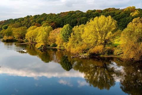 The Ruhr near Bochum-Stiepel, right and Hattingen-Blankenstein, North Rhine-Westphalia, Germany,