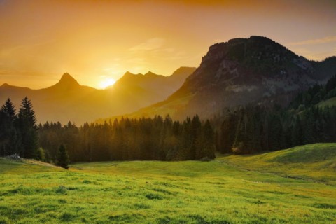 Morning view from the Sattelegg with Gross Aubrig in the foreground and Chöpfenberg, Tierberg,