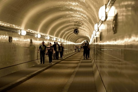 Europe, Germany, Hamburg, City, Harbour, Old Elbe Tunnel under the Elbe, restored east tunnel,