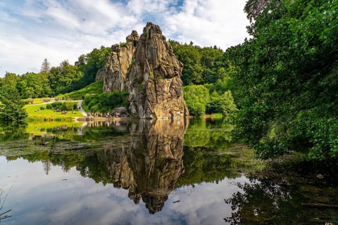The Externsteine, a sandstone rock formation, Wiembecketeich, in the Teutoburg Forest, near