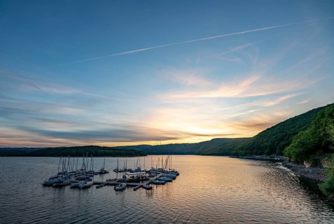 Lake Rursee, reservoir in the Eifel National Park, north-east bank near Heimbach, near the Rur dam