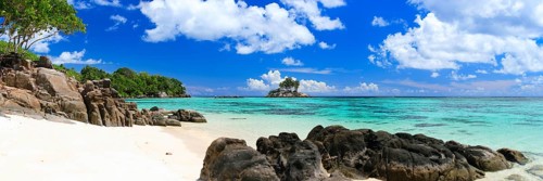 La Digue, Palm tree beach, Seychelles, Indian Ocean, Palm trees, La Digue, Indian Ocean,