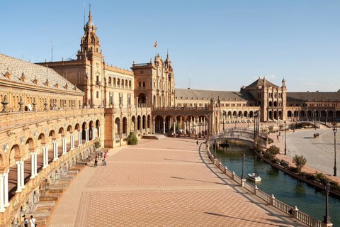 The Plaza de Espana, Seville, Spain built for the Ibero-American Exposition of 1929. It is a