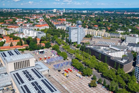 Messe Berlin, historic main building, exhibition halls, Masurenallee, Haus des Rundfunks, RBB,