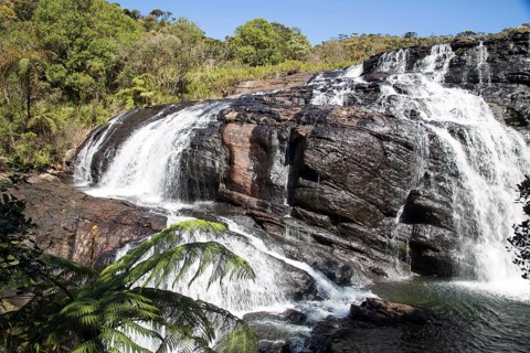 Baker's Falls waterfall, Horton Plains National Park, Central Province, Sri Lanka, Asia