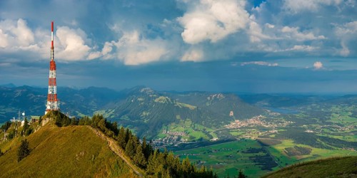 Bavarian Broadcasting Tower on the Grünten, 1738m, at sunrise, Illertal, AllgÃ¤u Alps, OberallgÃ¤u,